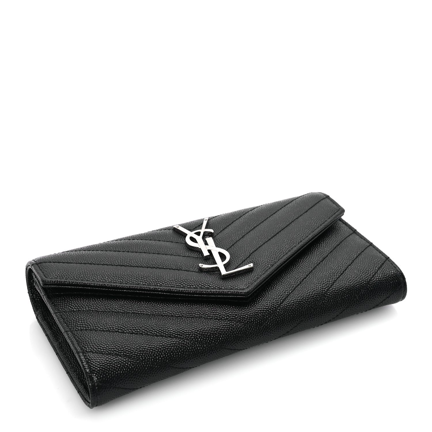 Saint Laurent Grain De Poudre Matelasse Chevron Monogram Flap Wallet Black 5 of 7