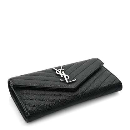Saint Laurent Grain De Poudre Matelasse Chevron Monogram Flap Wallet Black 5 of 7