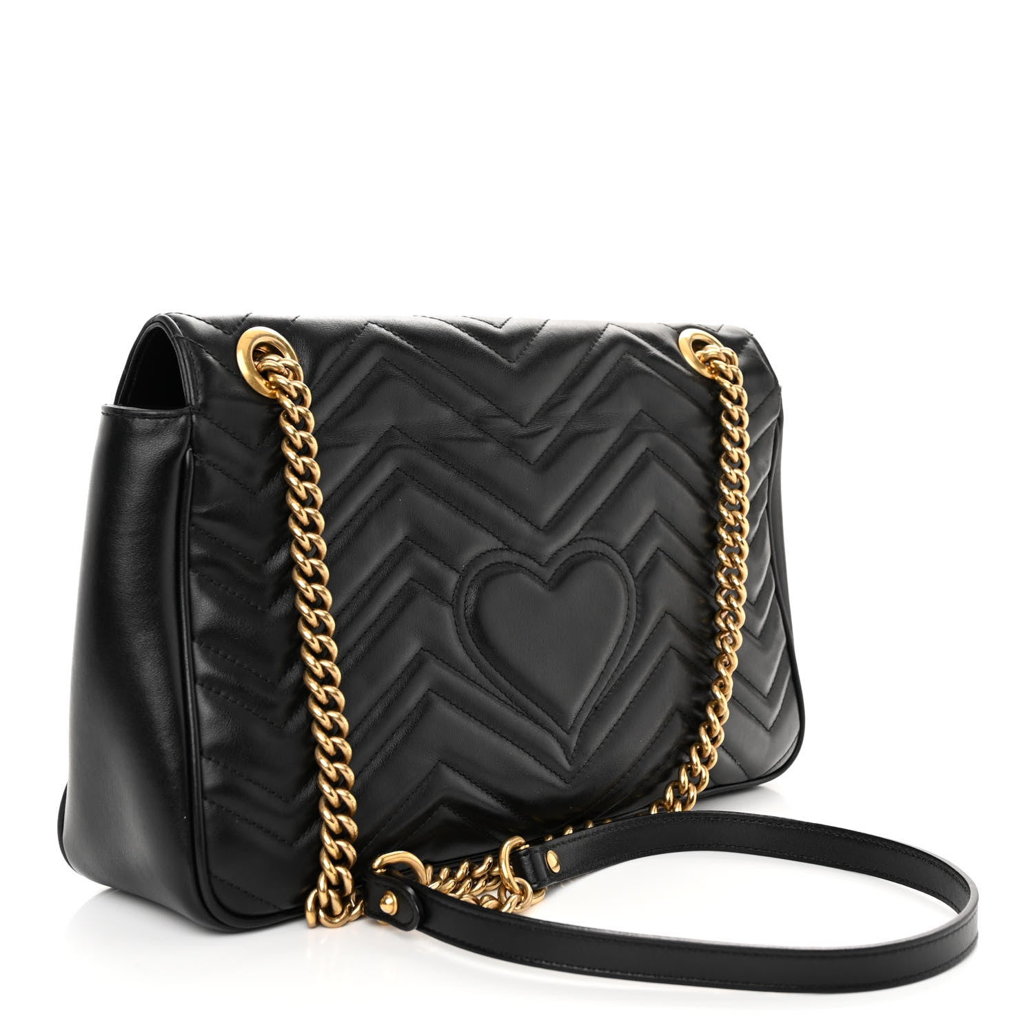 Gucci Calfskin Matelasse Medium GG Marmont Shoulder Bag Black 3 of 10