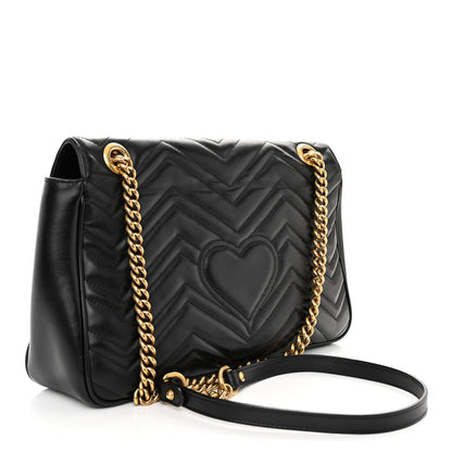 Gucci Calfskin Matelasse Medium GG Marmont Shoulder Bag Black 3 of 10