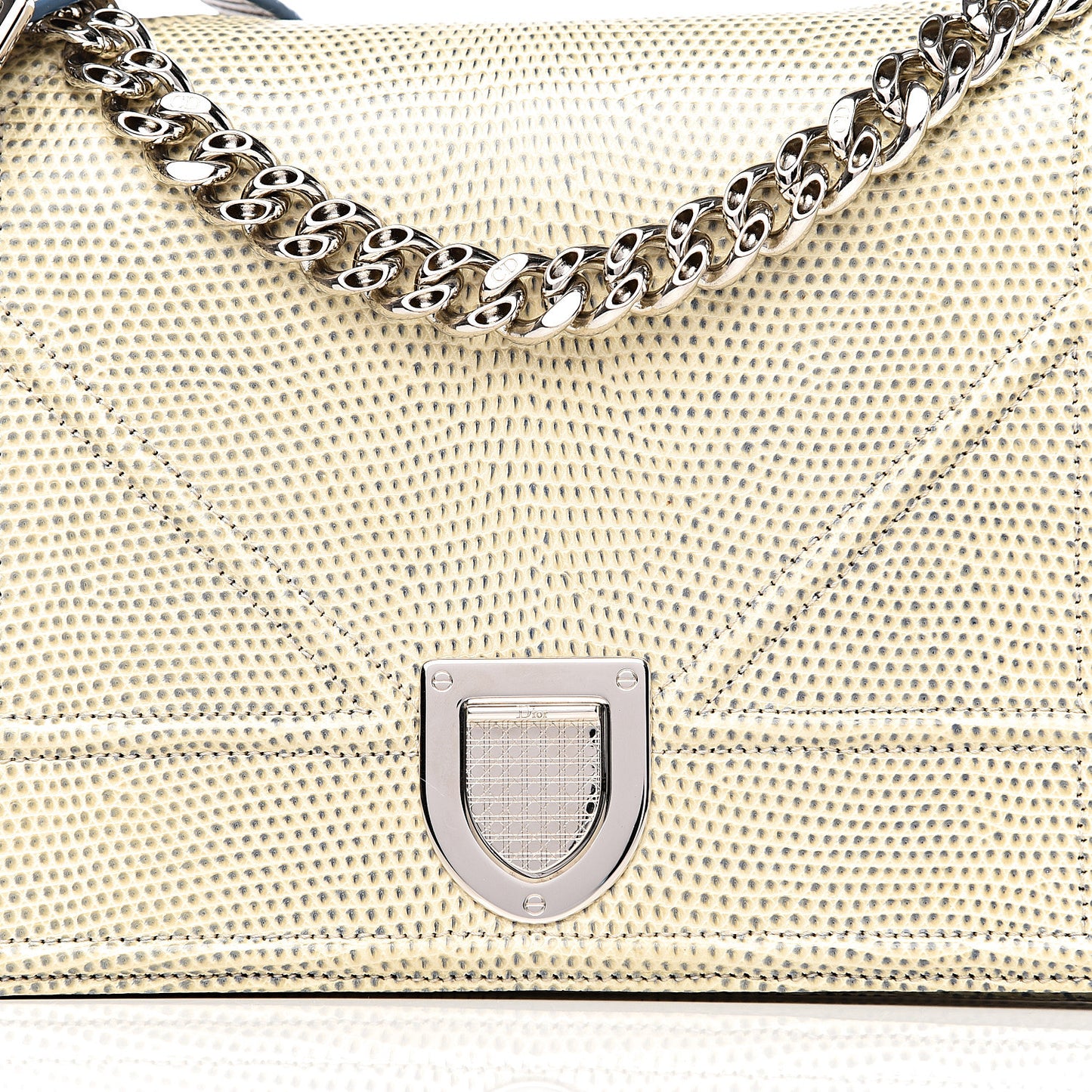 Lizard Medium Diorama Flap Bag Off White
