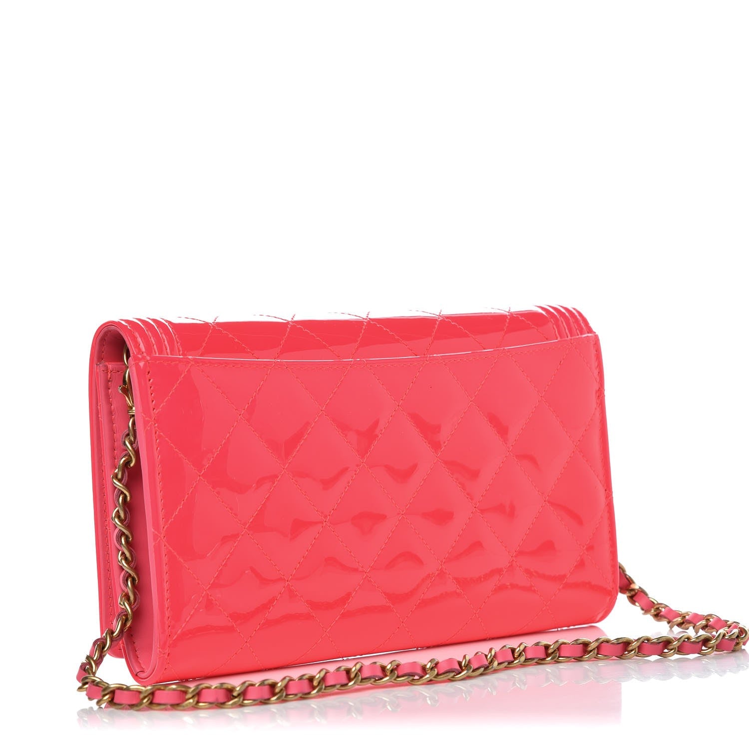 Chanel Patent Quilted Boy Wallet On Removable Chain WOC Pink 3 of 9