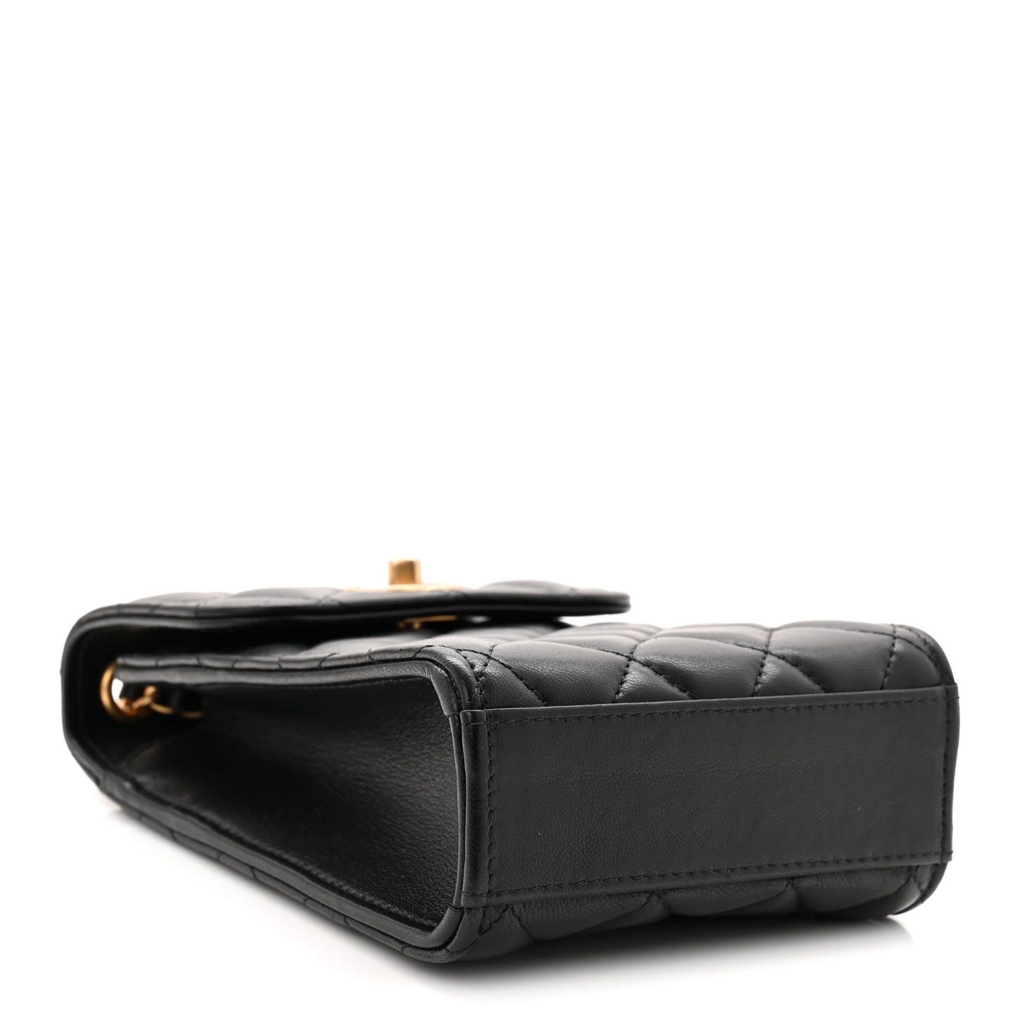 Lambskin Quilted Vertical Pearl Crush Flap With Chain Black
