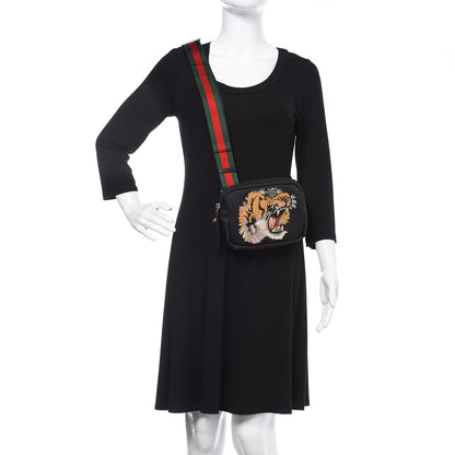 Gucci Canvas Web Tiger Embroidered Messenger Bag Black 2 of 9