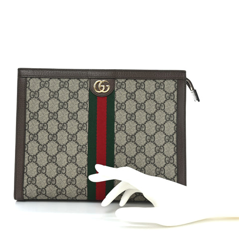 GG Supreme Monogram Web Ophidia Pouch Brown