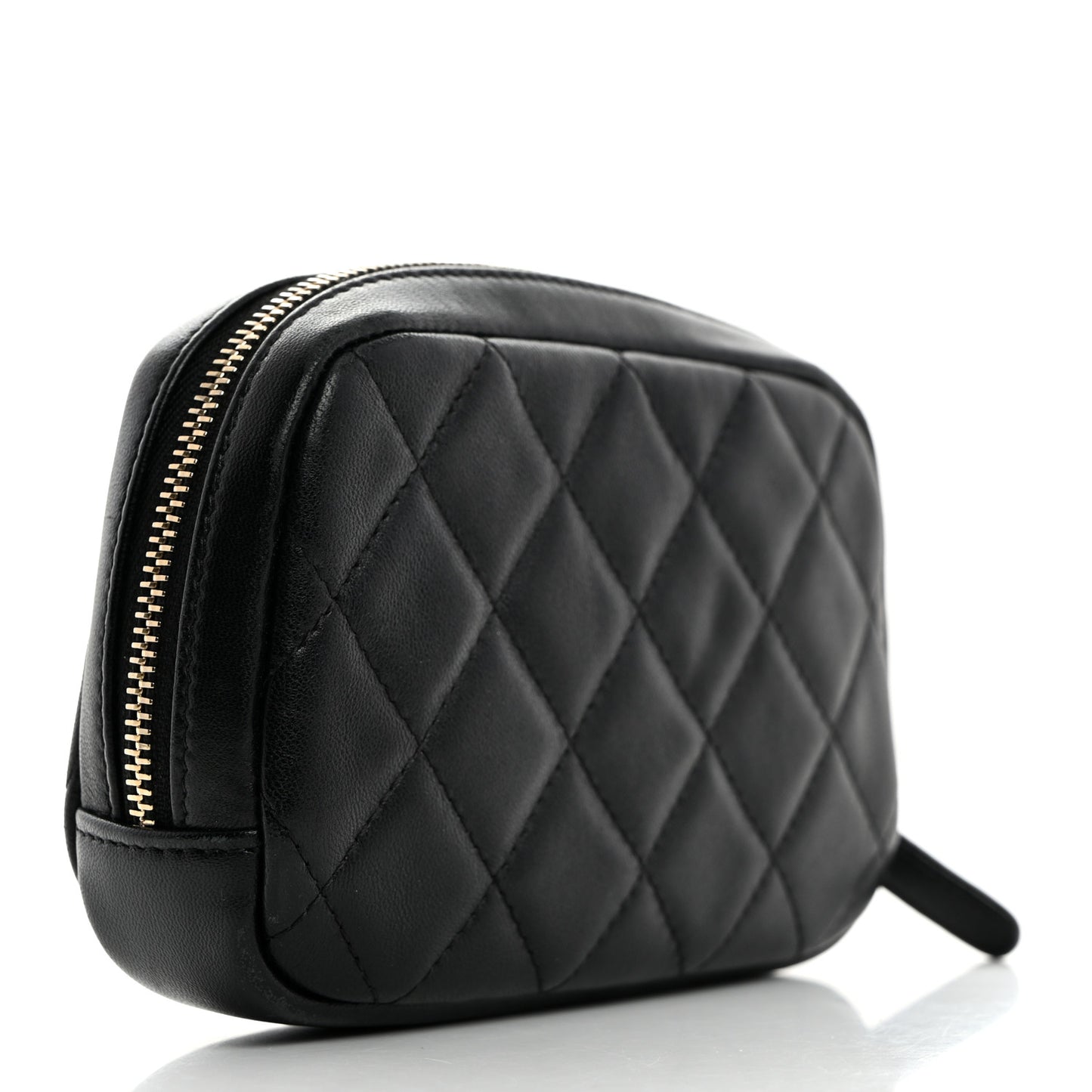 Lambskin Quilted Small Curvy Pouch Cosmetic Case Black