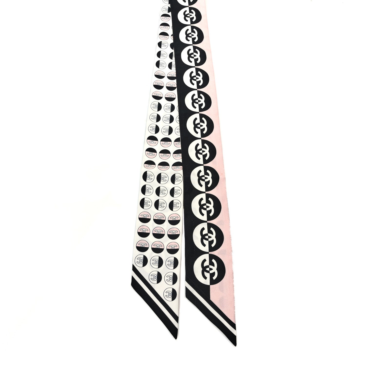Chanel Silk CC Slim Bandeau Scarf White Pink Black 2 of 3