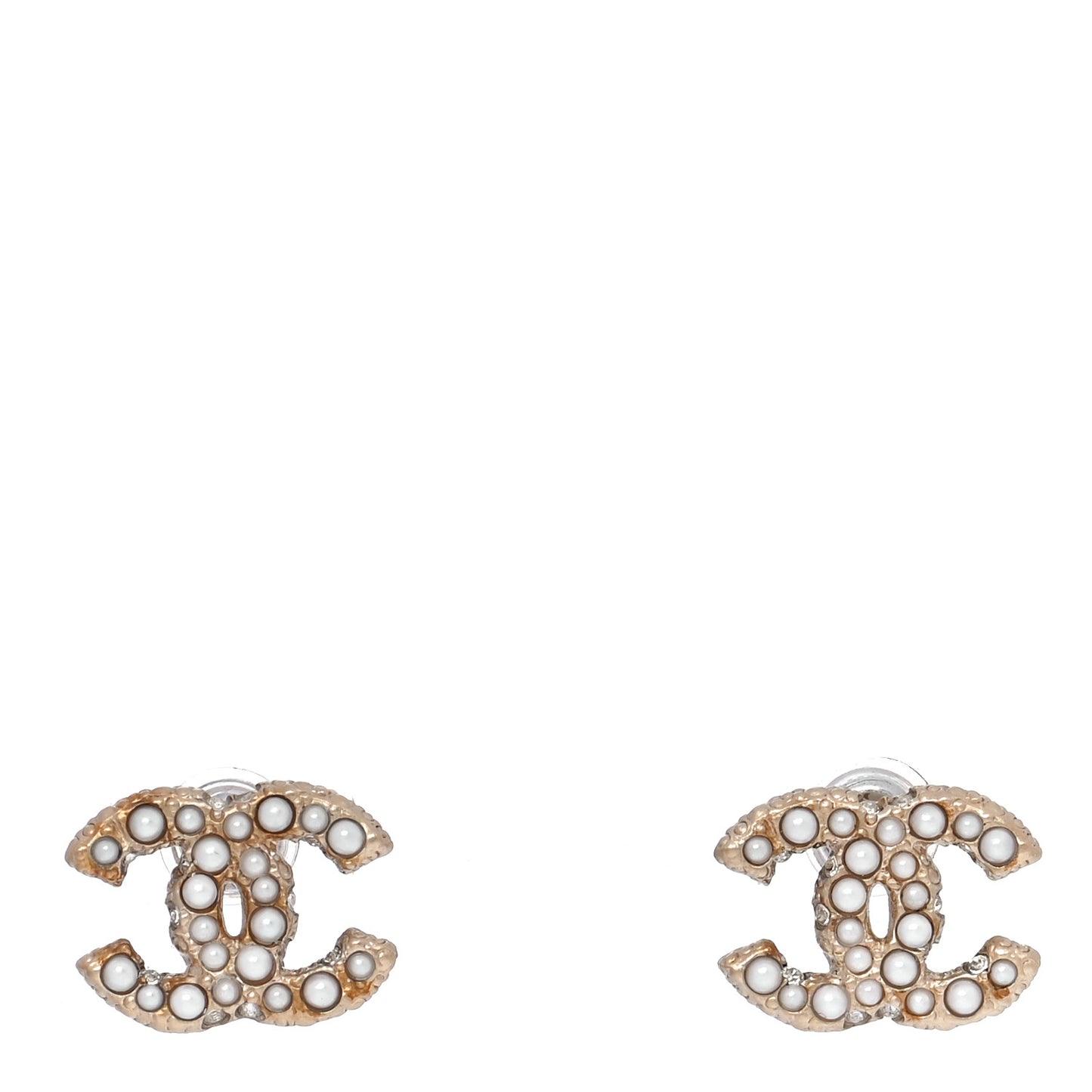 Pearl Crystal CC Stud Earrings Gold