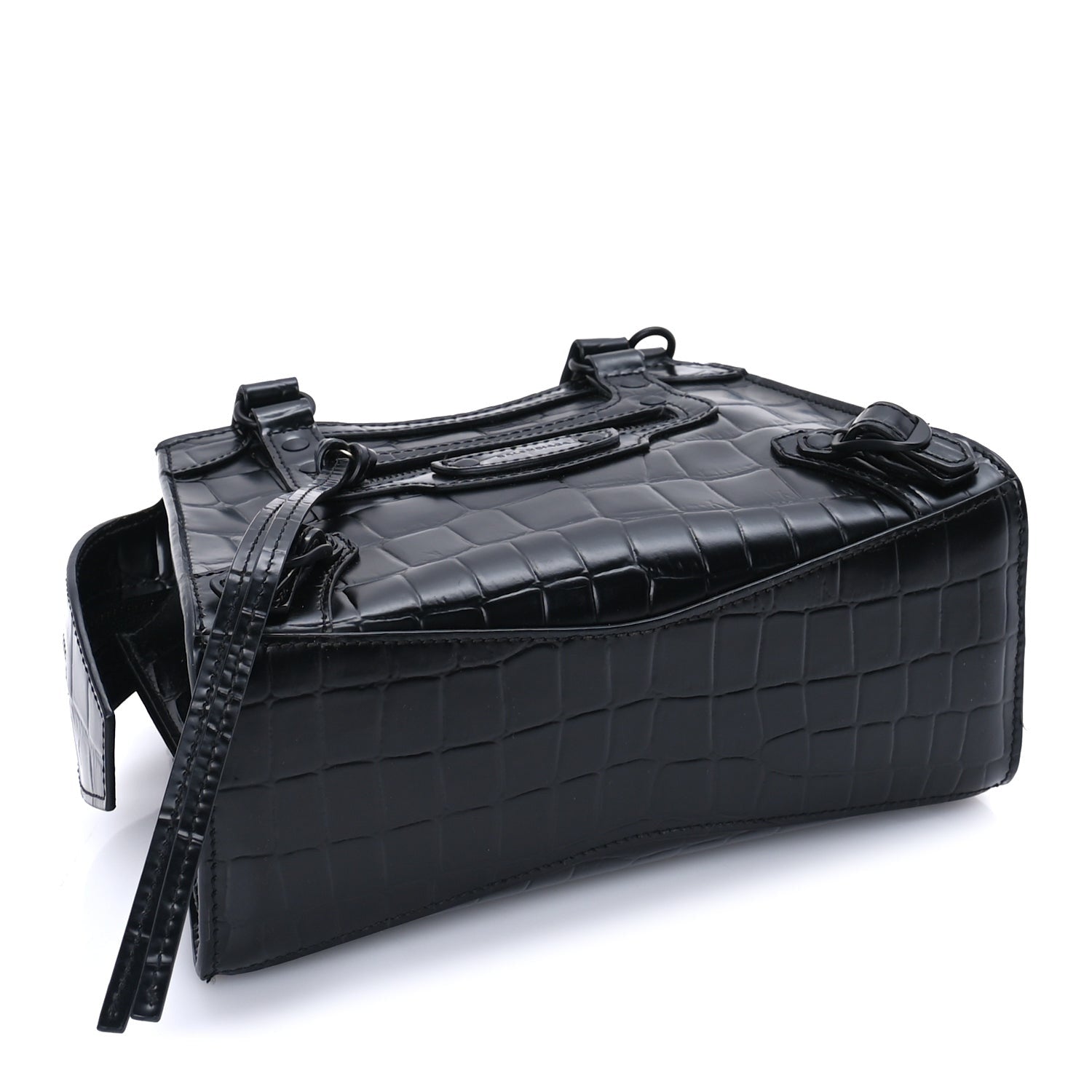 Balenciaga Semi Shiny Calfskin Crocodile Embossed Neo Classic Black Hardware Mini City  Black 3 of 7