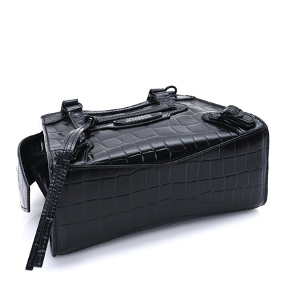 Balenciaga Semi Shiny Calfskin Crocodile Embossed Neo Classic Black Hardware Mini City  Black 3 of 7