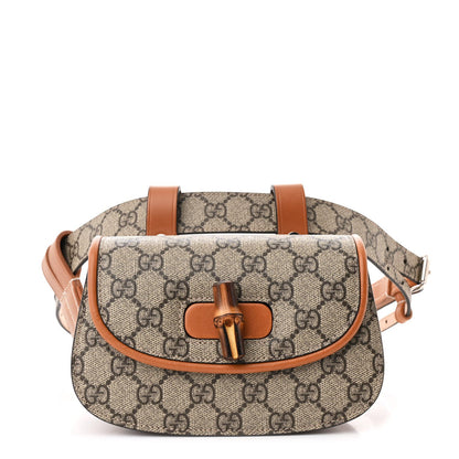 Gucci GG Supreme Monogram Web Bamboo Mini 1947 Belt Bag 85 34  Beige 1 of 7