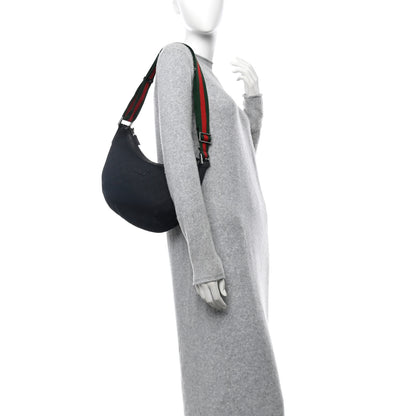 Gucci Monogram Web Medium Half Moon Hobo Black 2 of 10