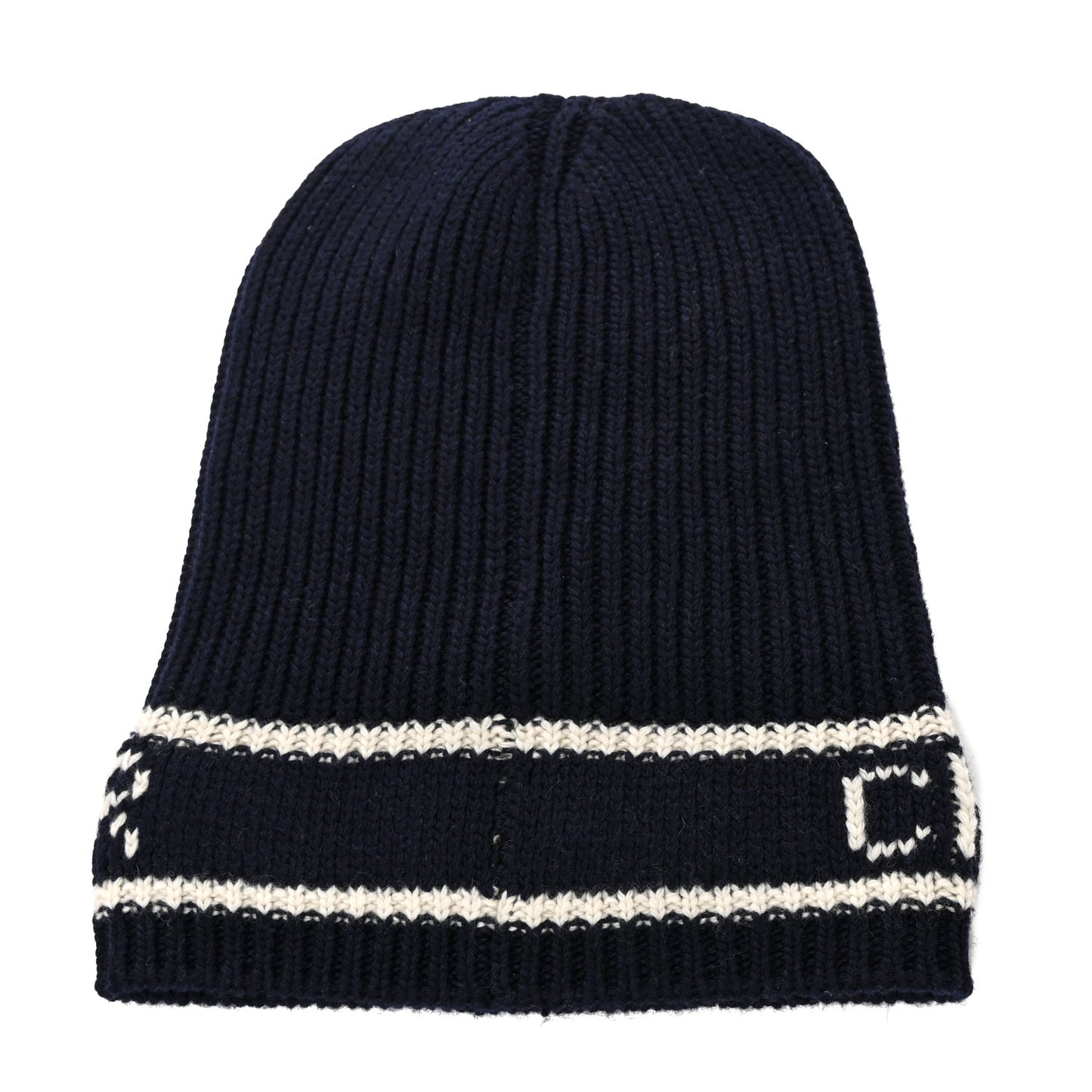 Cashmere Wool D-White Beanie Navy Blue White