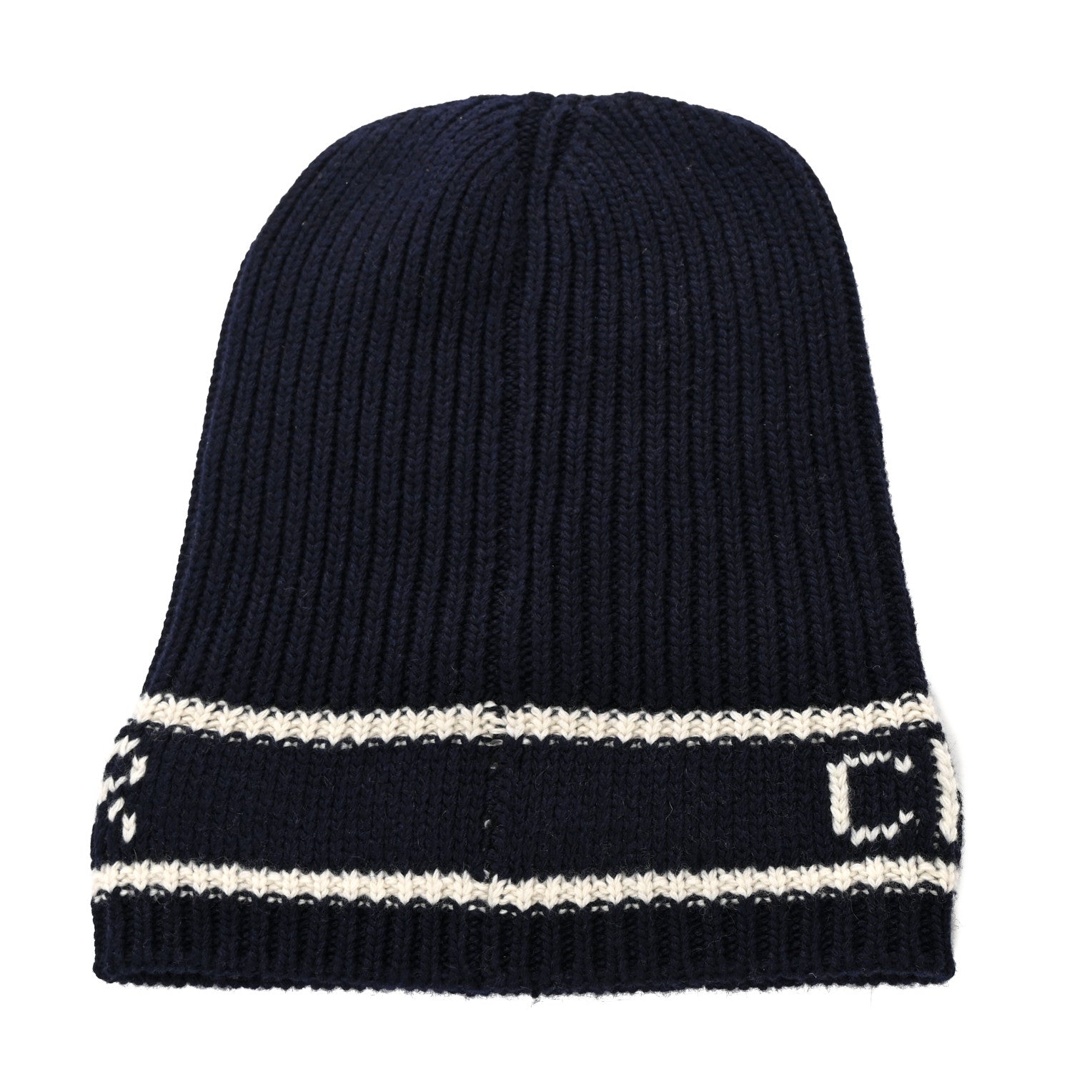 Christian Dior Cashmere Wool D-White Beanie Navy Blue White 5 of 7