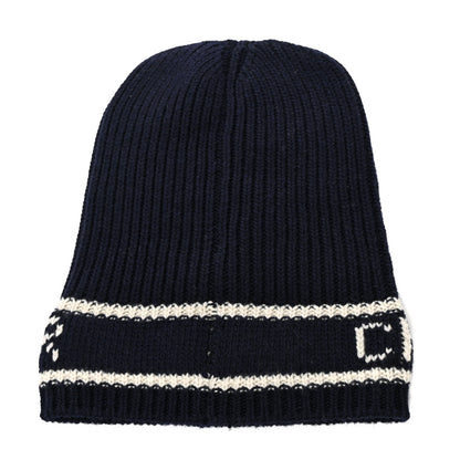 Christian Dior Cashmere Wool D-White Beanie Navy Blue White 5 of 7