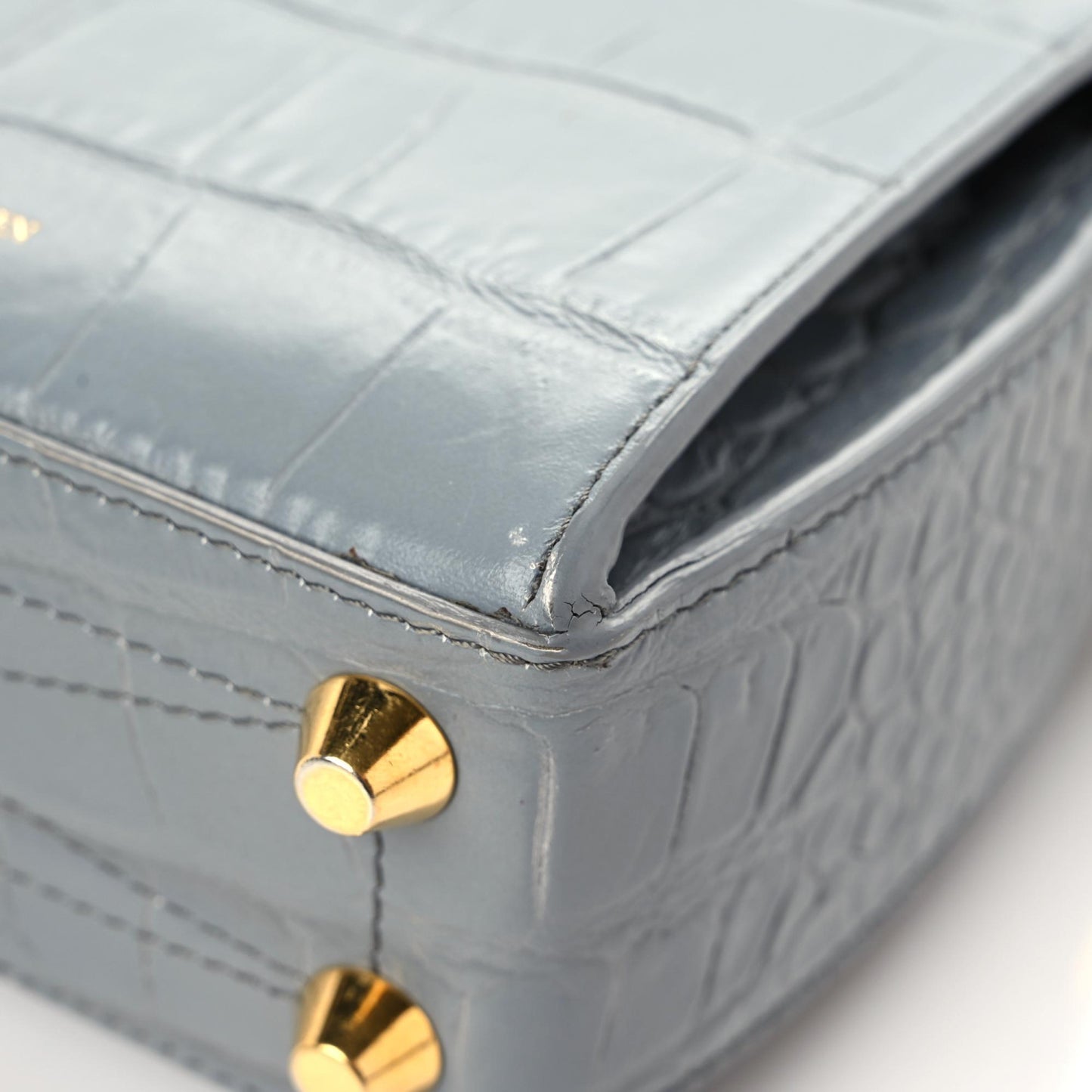 Calfskin Crocodile Embossed Box Shoulder Bag 16 Grey
