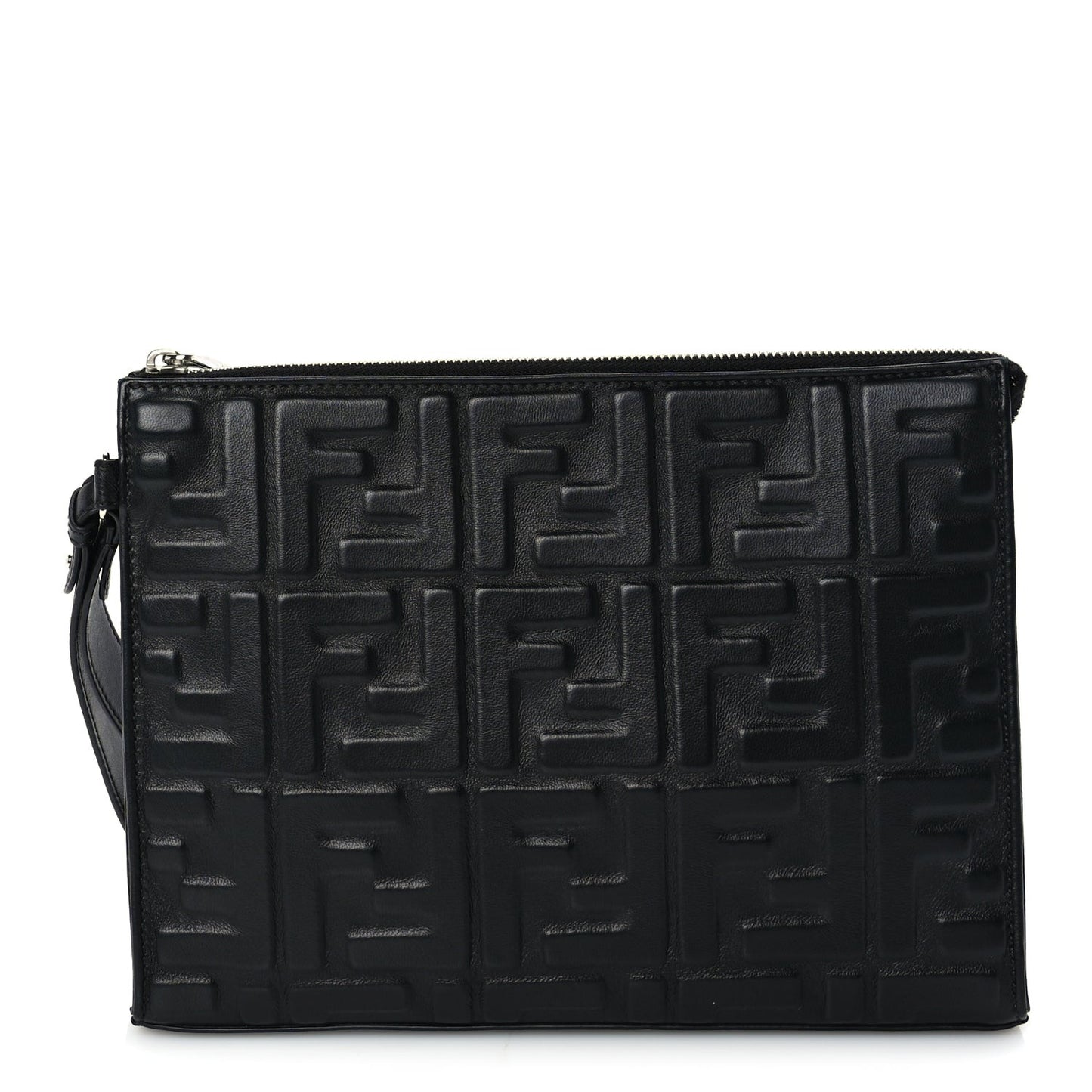 Vitello Grace FF 1974 Embossed Flat Pouch  Black