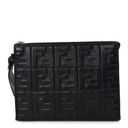 Fendi Vitello Grace FF 1974 Embossed Flat Pouch  Black 1 of 9