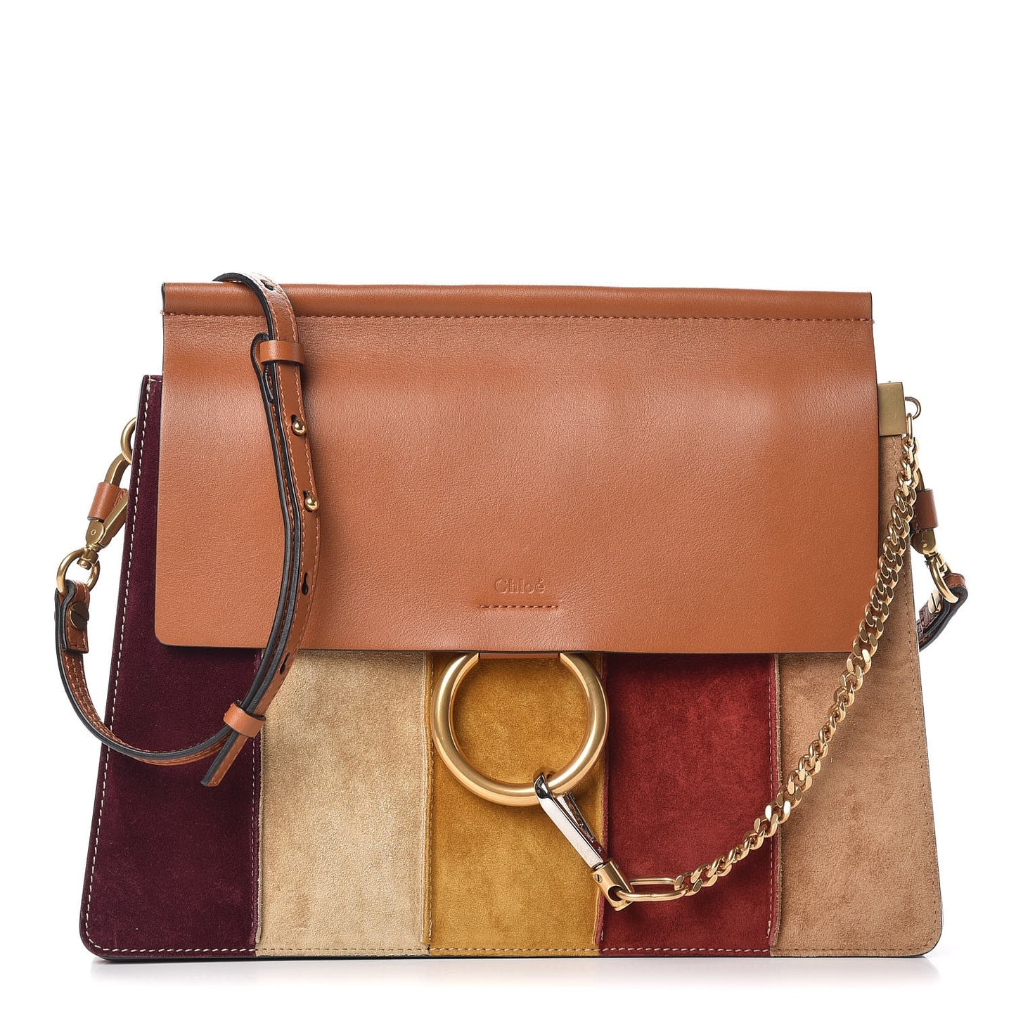 Suede Striped Patchwork Medium Faye Shoulder Bag Caramel