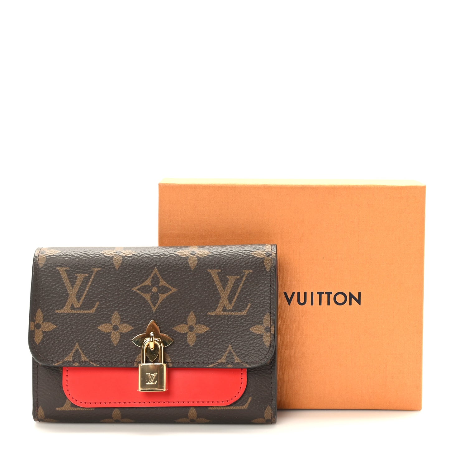 Monogram Flower Lock Compact Wallet Coquelicot