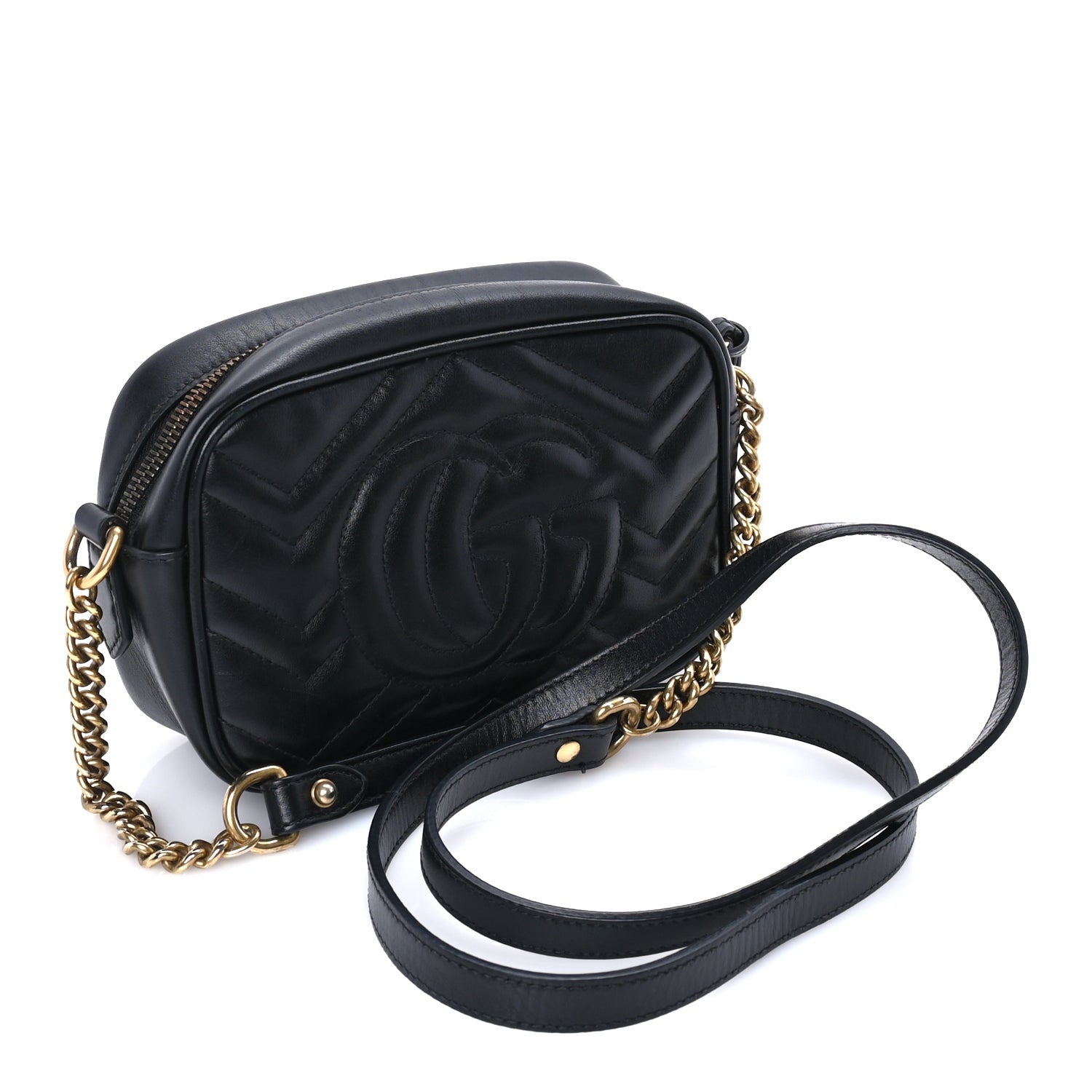 Gucci Calfskin Matelasse Mini GG Marmont Chain Shoulder Bag  Black 2 of 7