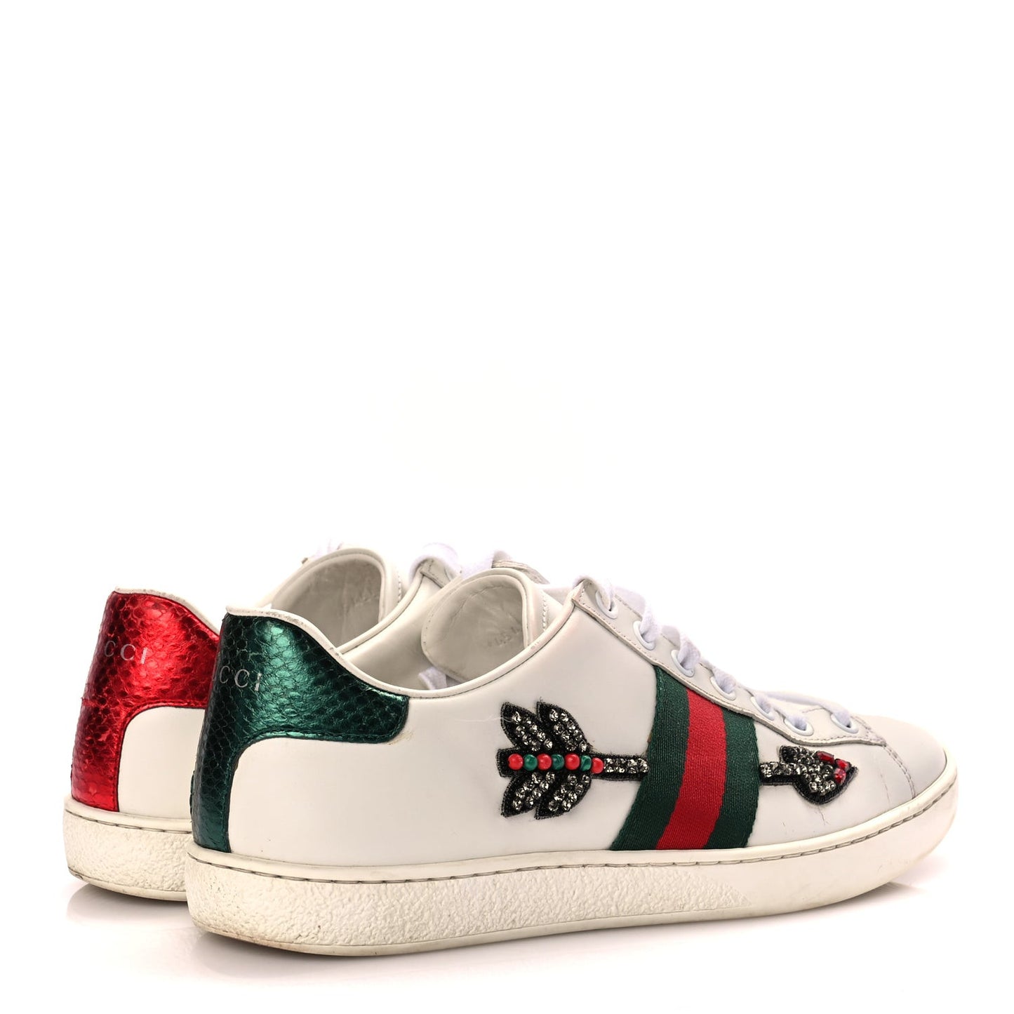 Calfskin Web Studded Womens Arrow Ace Sneakers 39 White