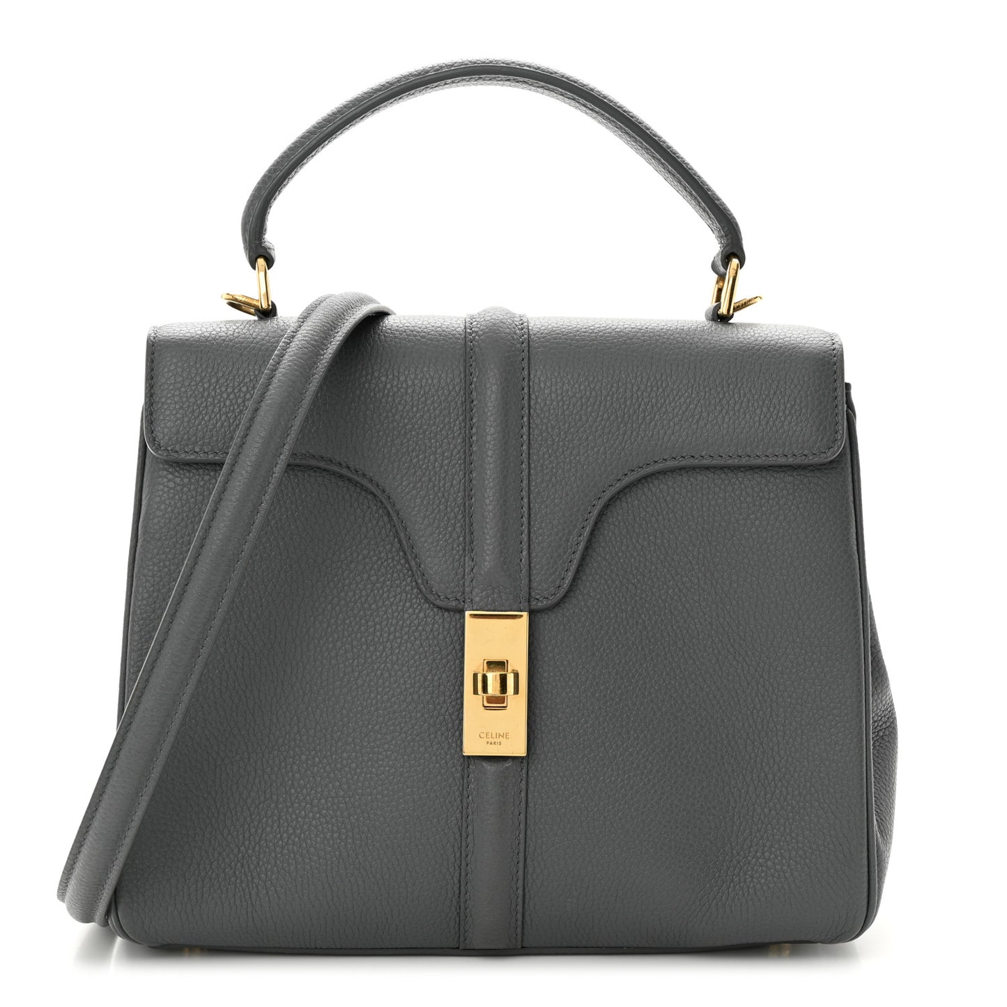 Grained Calfskin Small 16 Top Handle Bag Medium Grey