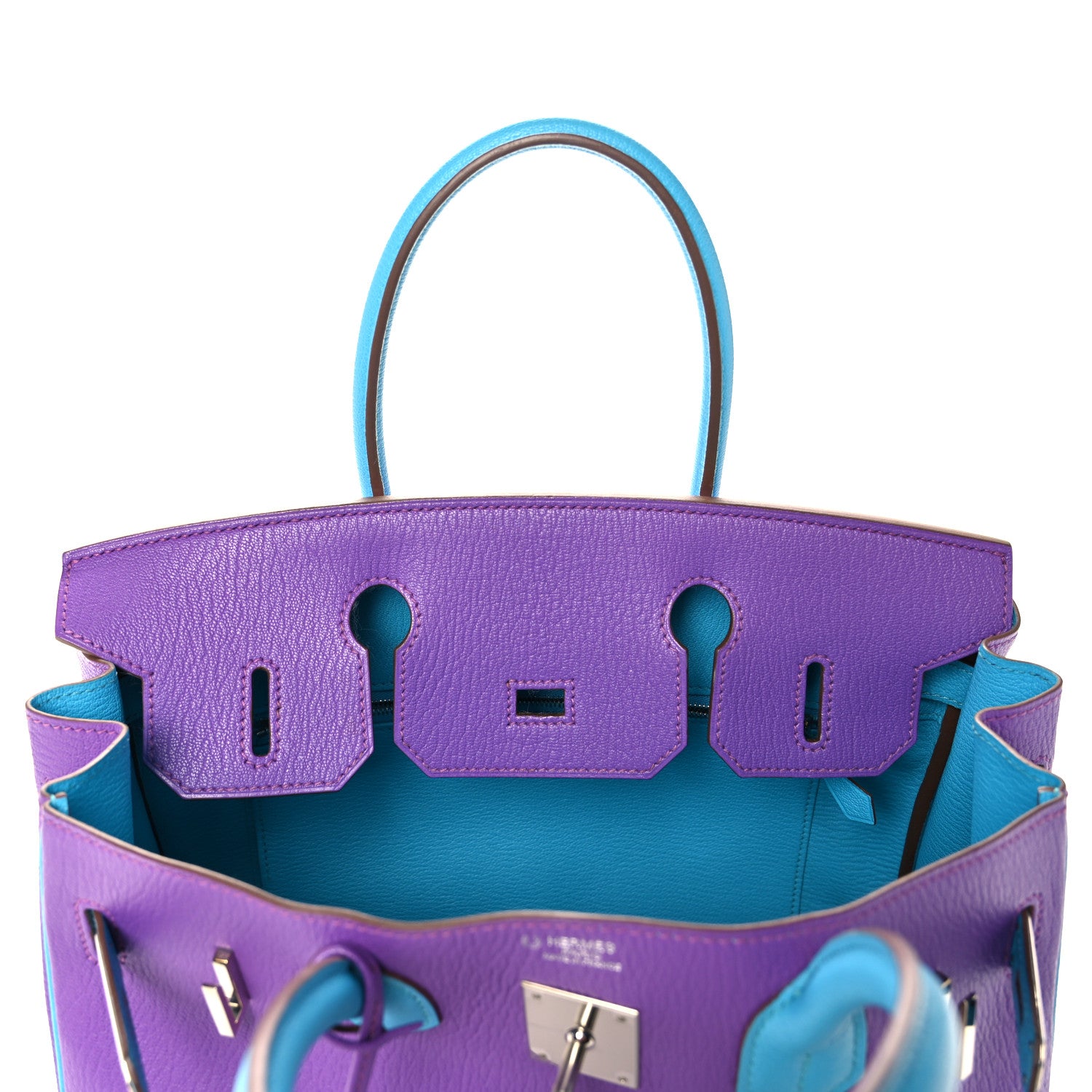 Hermes Chevre Horseshoe Birkin 30 Parme Bleu Aztec 19 of 35