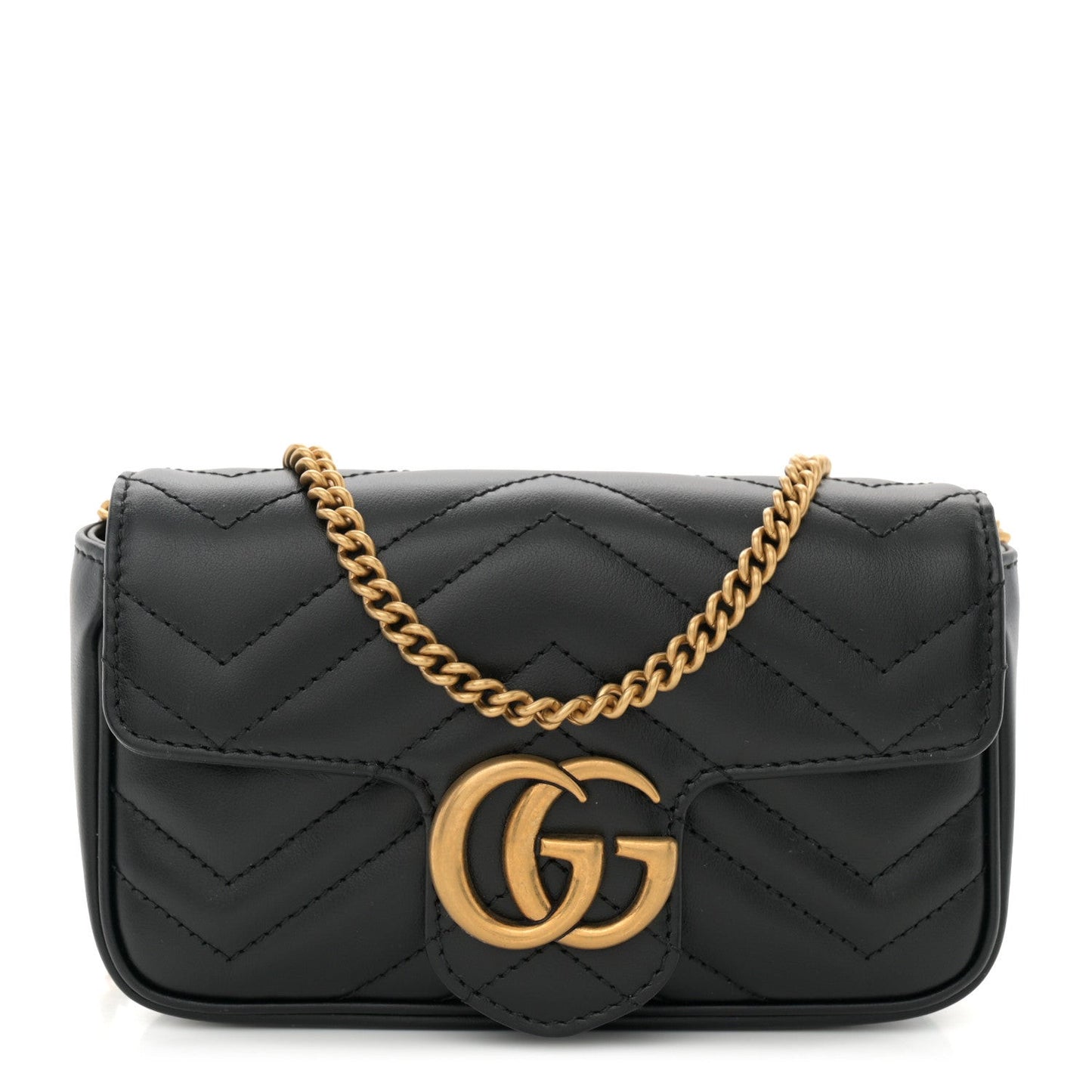 Calfskin Matelasse Super Mini GG Marmont Shoulder Bag Black