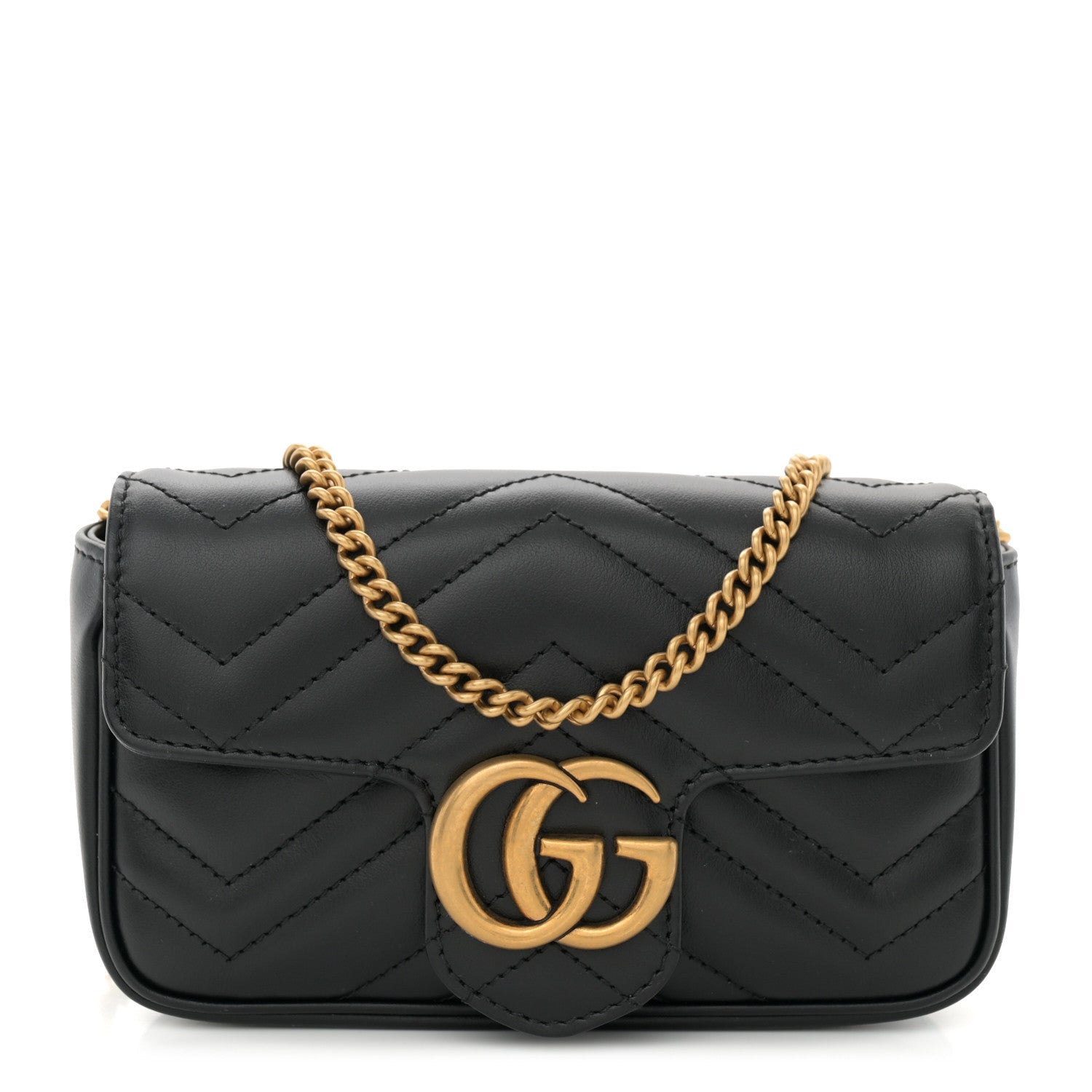 Gucci Calfskin Matelasse Super Mini GG Marmont Shoulder Bag Black 1 of 7
