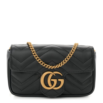 Gucci Calfskin Matelasse Super Mini GG Marmont Shoulder Bag Black 1 of 7