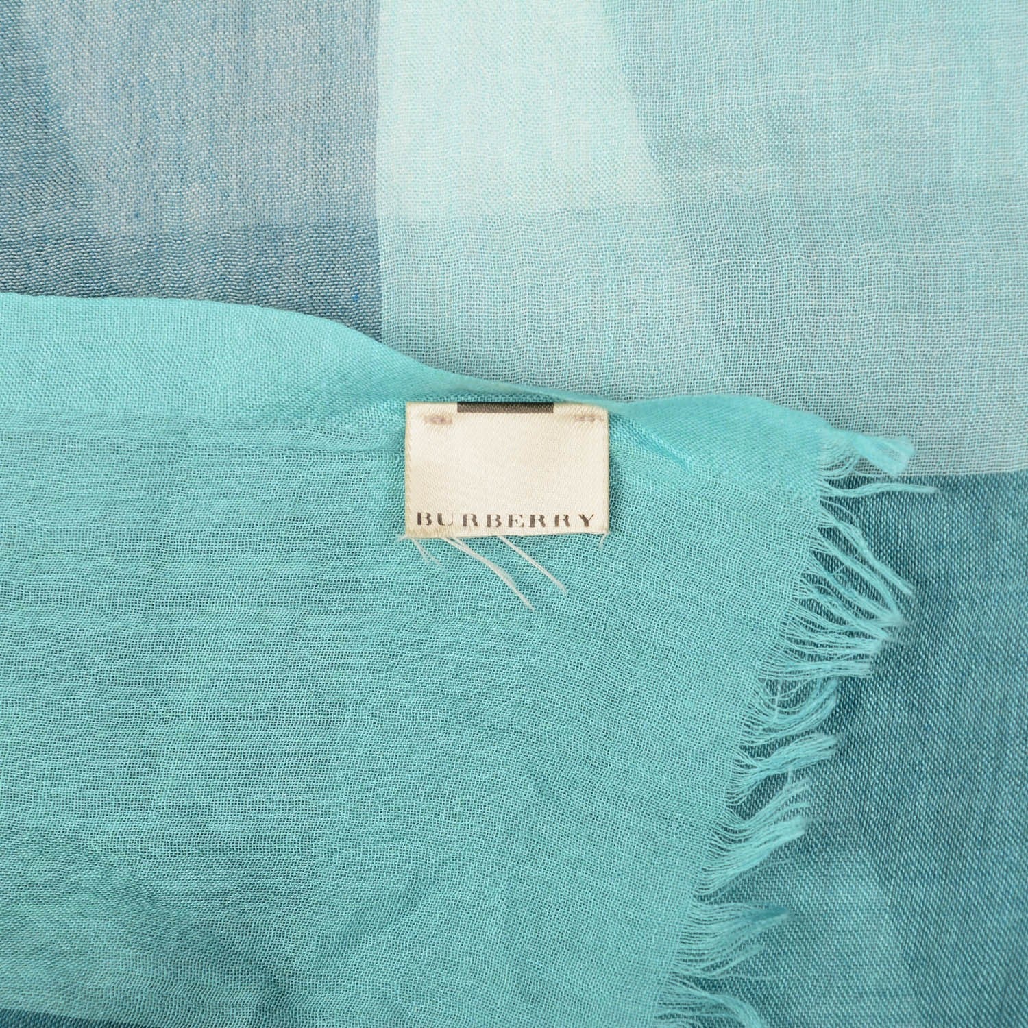 Burberry Modal Cashmere Silk House Check Lightweight Scarf Pale Peridot Blue 5 of 6