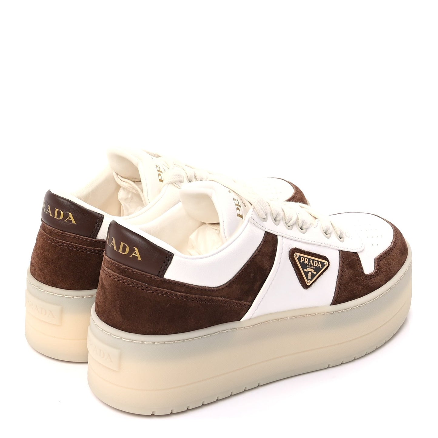 Suede Nappa Triangle Womens Downtown Platform Low Top Sneakers 37.5 White Cocoa Brown