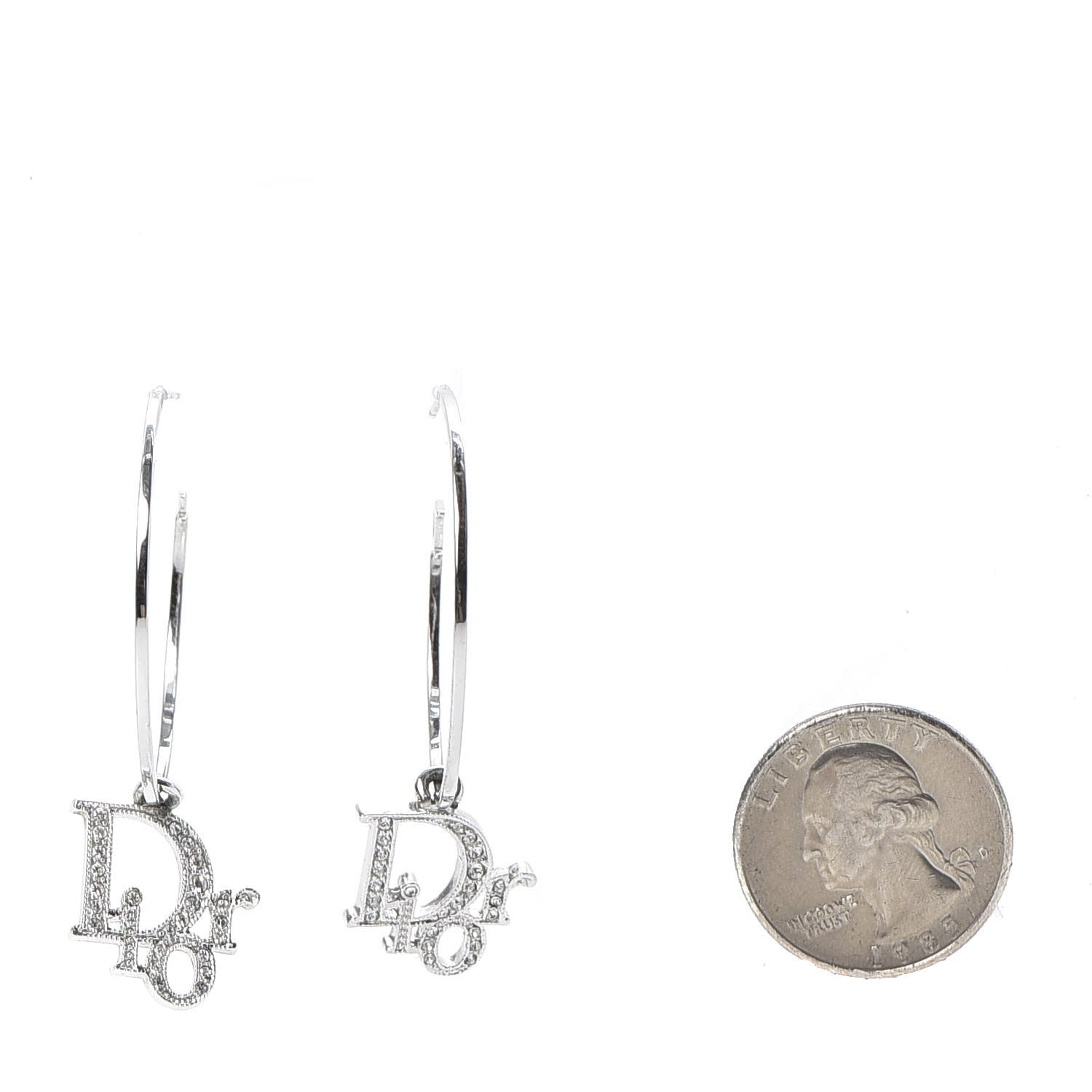 Christian Dior Crystal Logo Hoop Earrings Silver 2 of 4