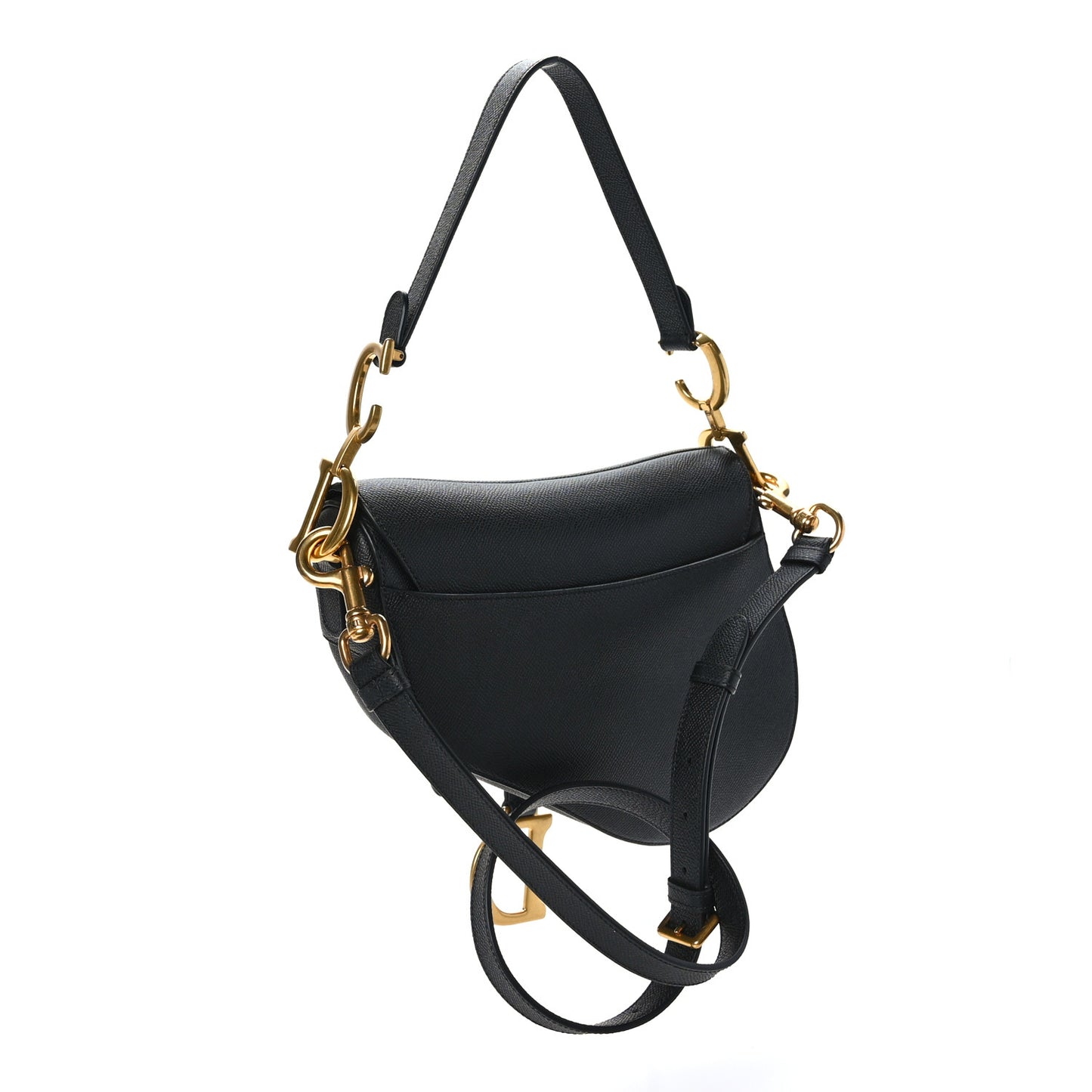 Grained Calfskin Saddle Bag With Strap Black