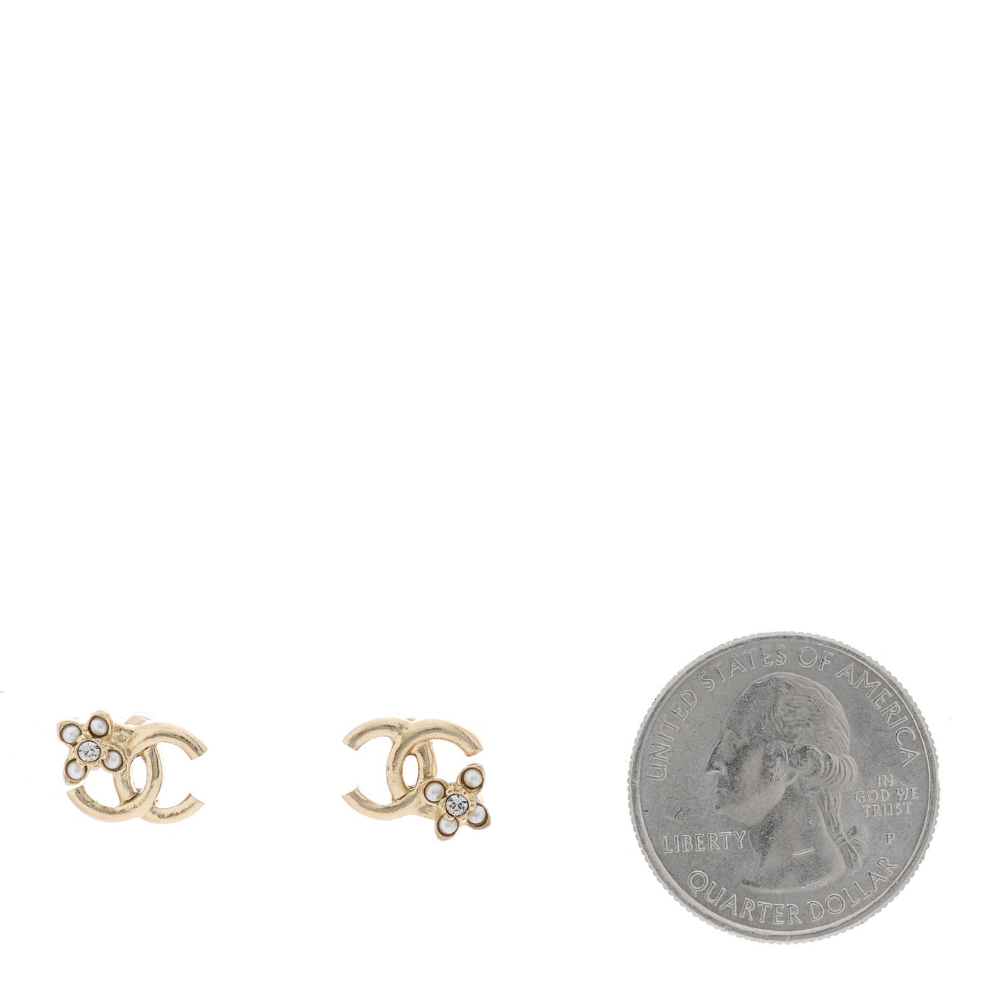 Pearl Crystal Flower Mini CC Earrings Gold