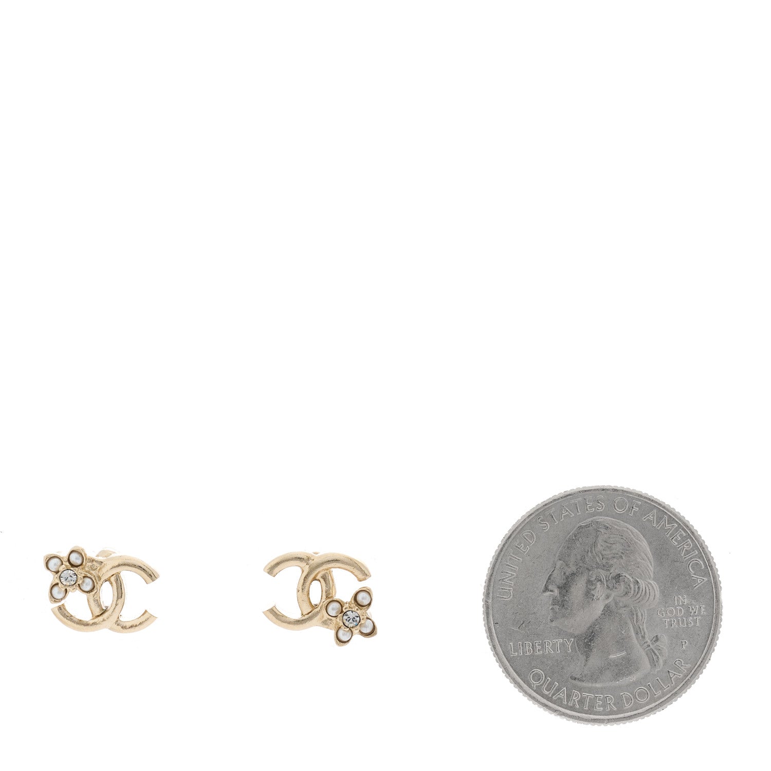 Chanel Pearl Crystal Flower Mini CC Earrings Gold 2 of 5