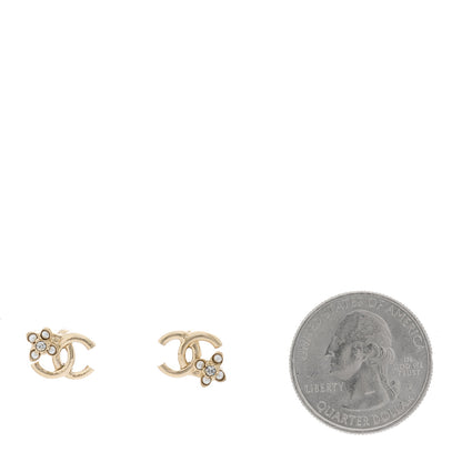 Chanel Pearl Crystal Flower Mini CC Earrings Gold 2 of 5