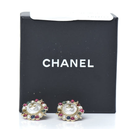 Chanel Pearl Gripoix CC Round Earrings Gold Multicolor 5 of 5
