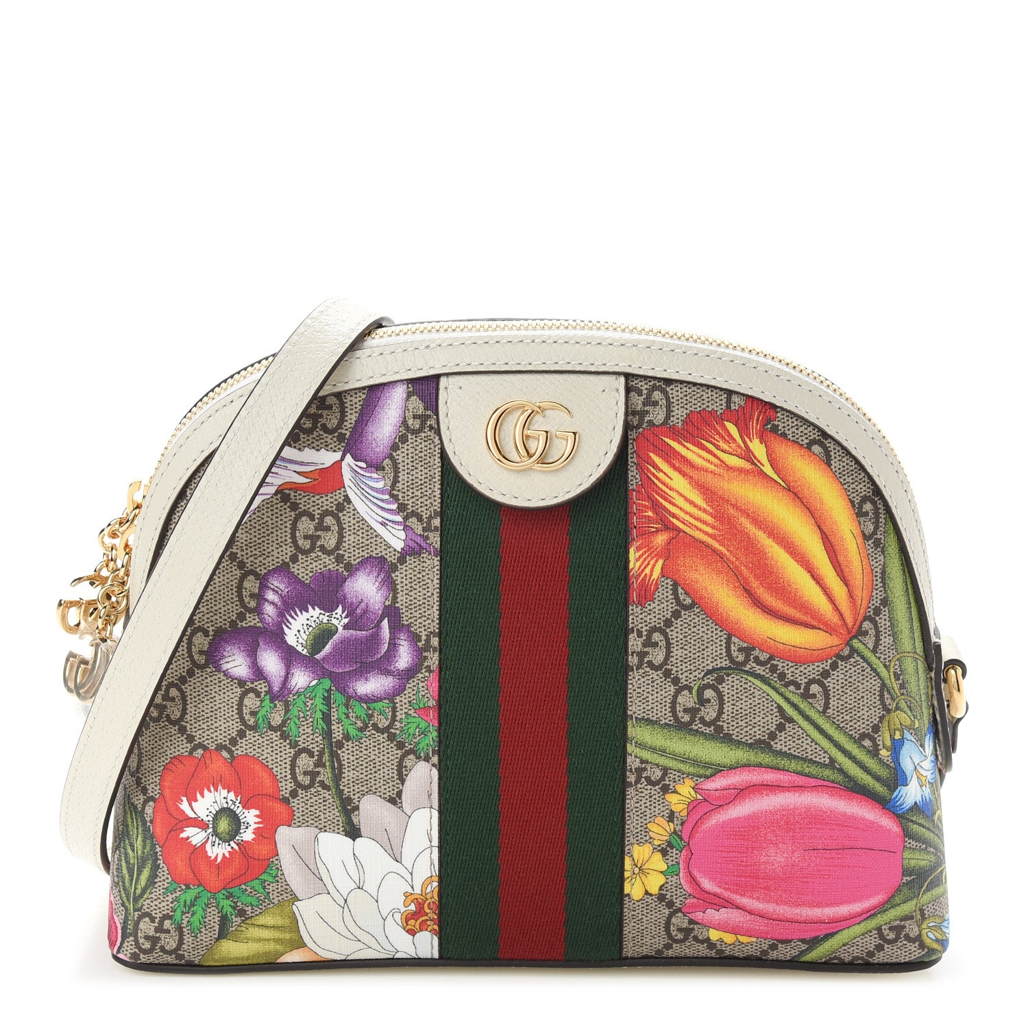 Gucci GG Supreme Monogram Flora Web GG Small Ophidia Dome Shoulder Bag White 1 of 9