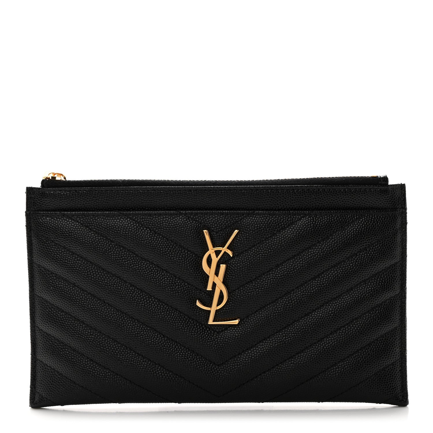 Saint Laurent Grain De Poudre Chevron Monogram Bill Pouch Black 1 of 8