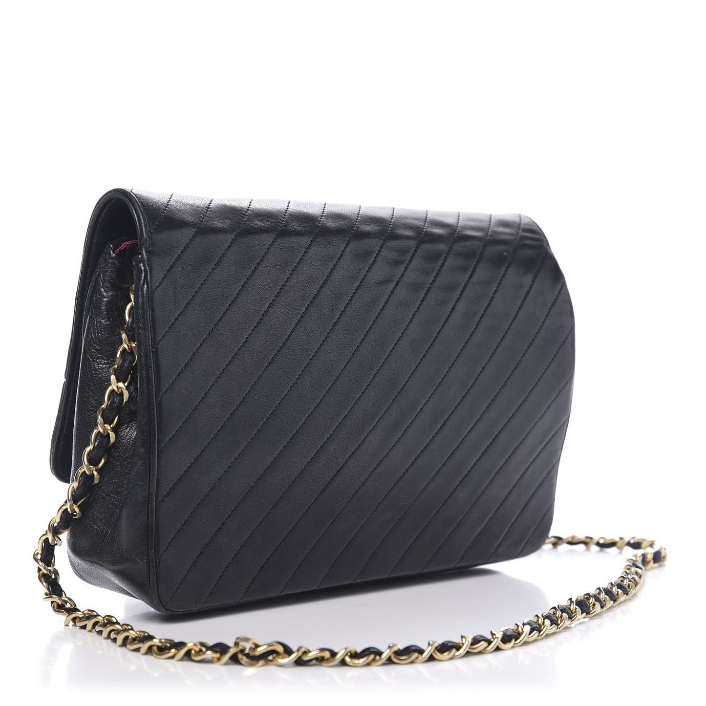Lambskin Diagonal Quilted Small Single Flap Black