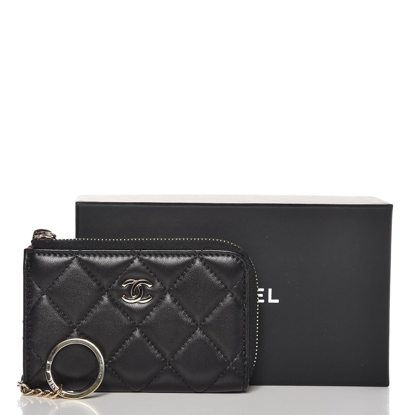 Lambskin Quilted Key Holder Case Black