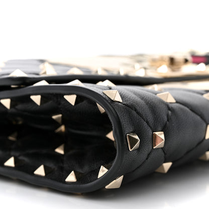 Valentino Garavani Nappa Rockstud Spike Flower Wallet on Chain Black Ivory 8 of 11