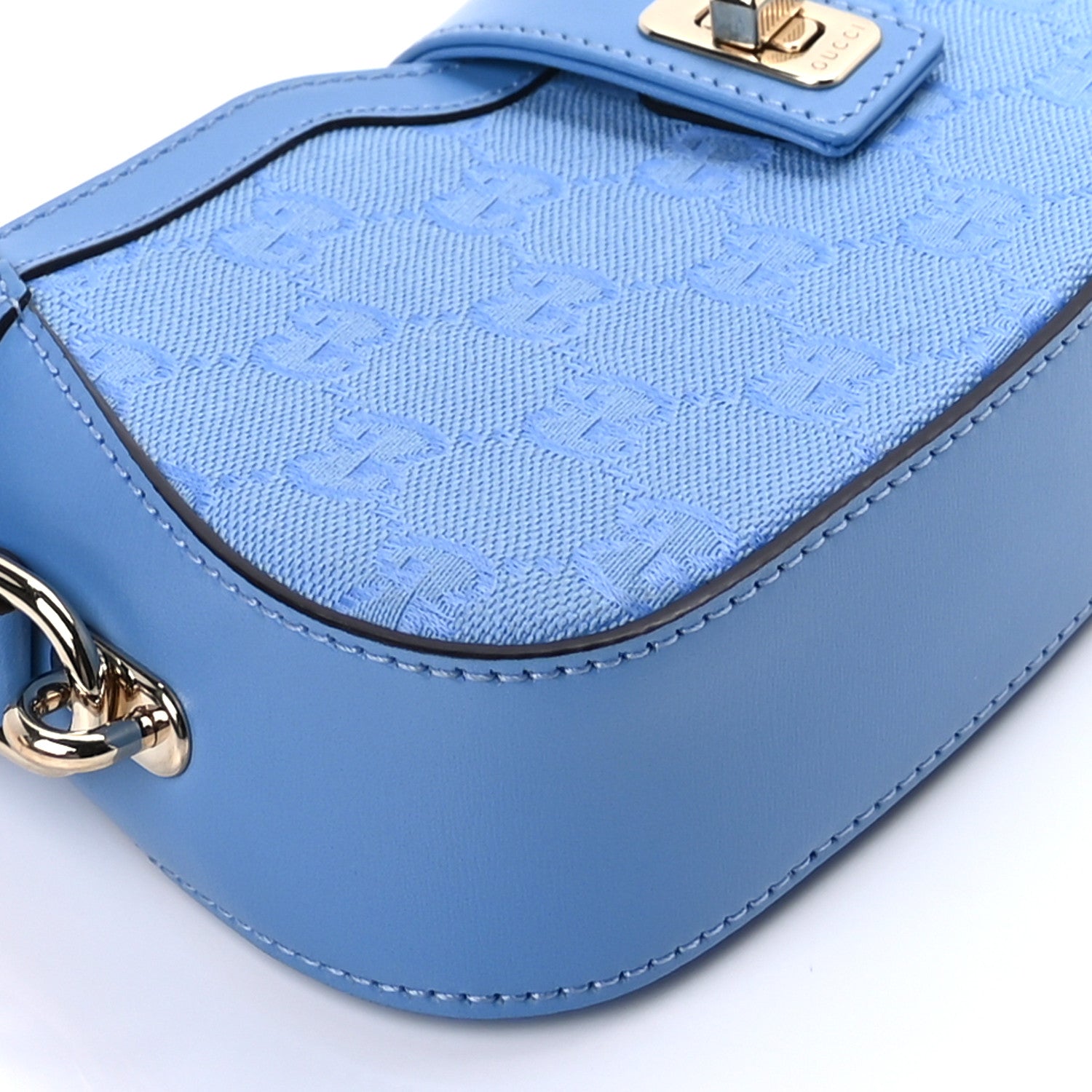 Gucci Calfskin Monogram Mini Moon Side Shoulder Bag Blue 7 of 8