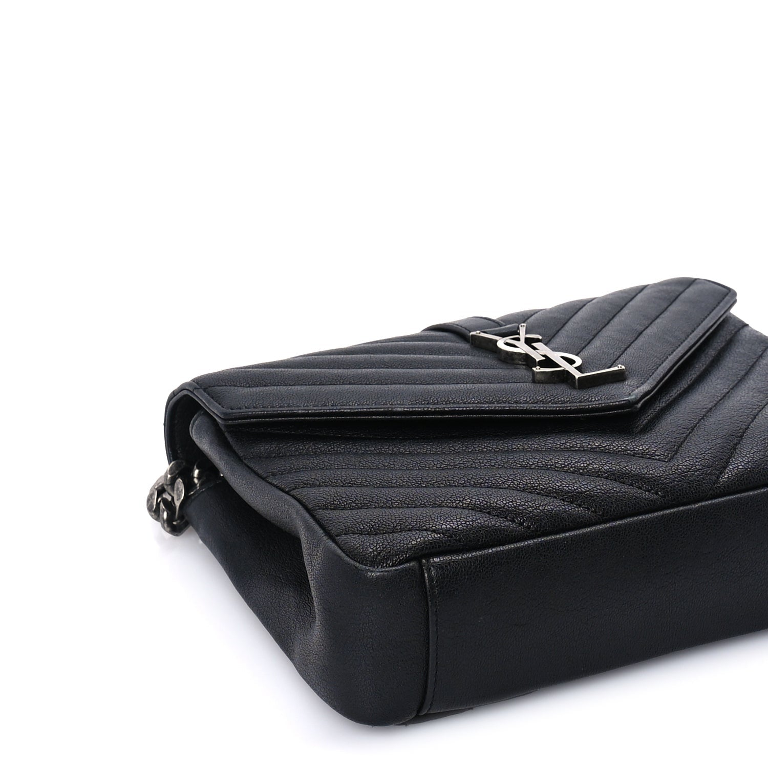 Saint Laurent Sheepskin Matelasse Chevron Monogram Medium College Bag  Black 7 of 8