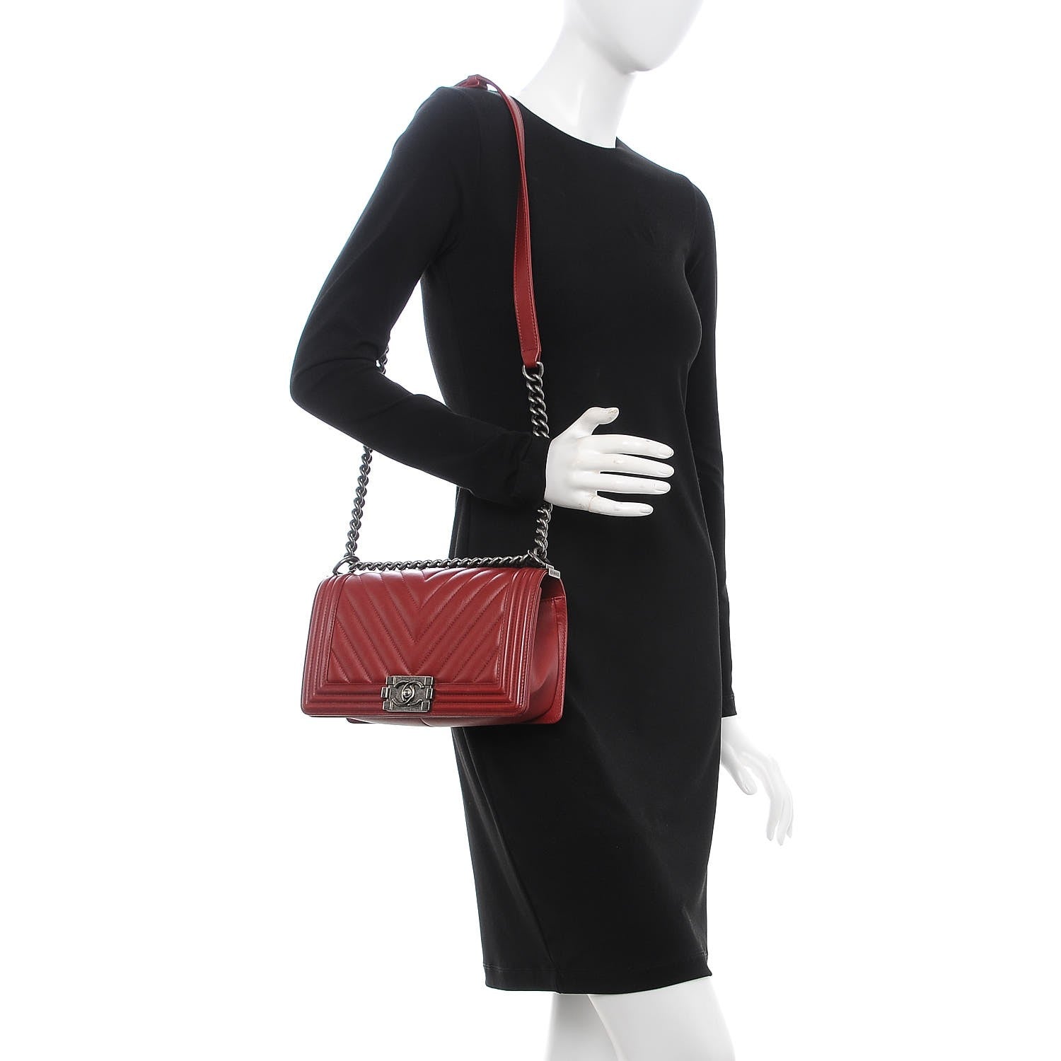 Chanel Calfskin Chevron Quilted Medium Boy Flap Red 2 of 7