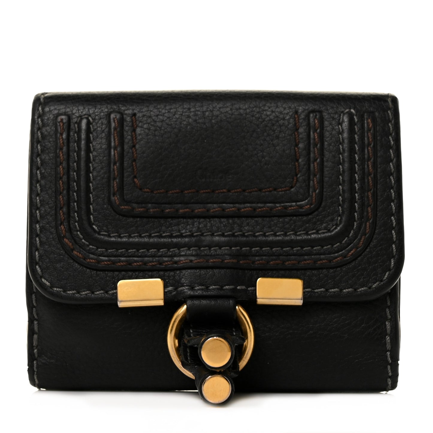 Grained Calfskin Marcie Square Wallet Black