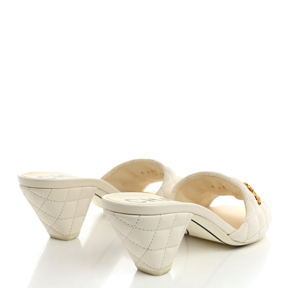 Chanel Lambskin Quilted Textured CC Mules 37 White 4 of 9
