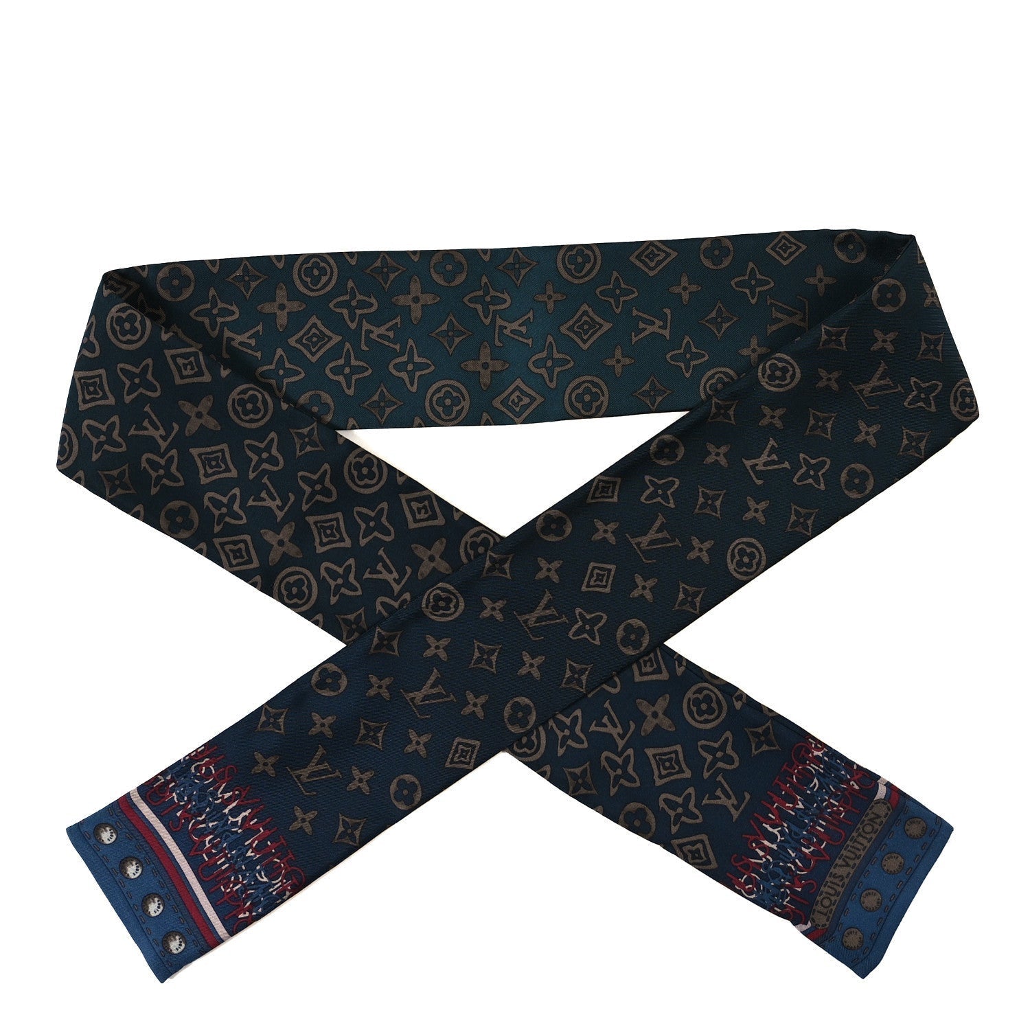 Louis Vuitton Silk Monogram Map Bandeau Petrole Blue 1 of 3